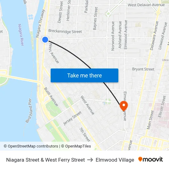Niagara Street & West Ferry Street to Elmwood Village map