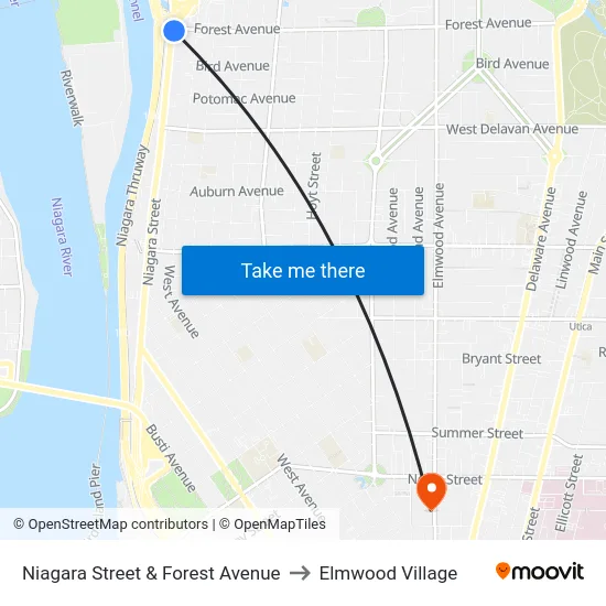 Niagara Street & Forest Avenue to Elmwood Village map
