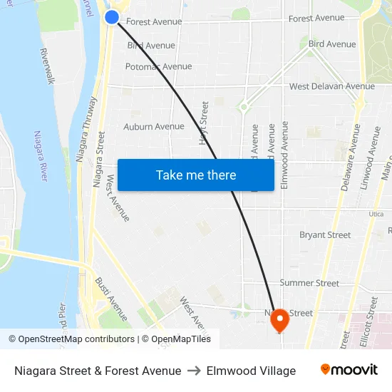 Niagara Street & Forest Avenue to Elmwood Village map