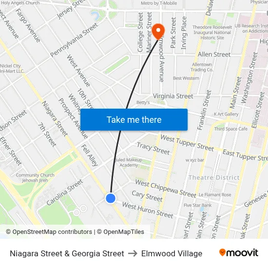 Niagara Street & Georgia Street to Elmwood Village map
