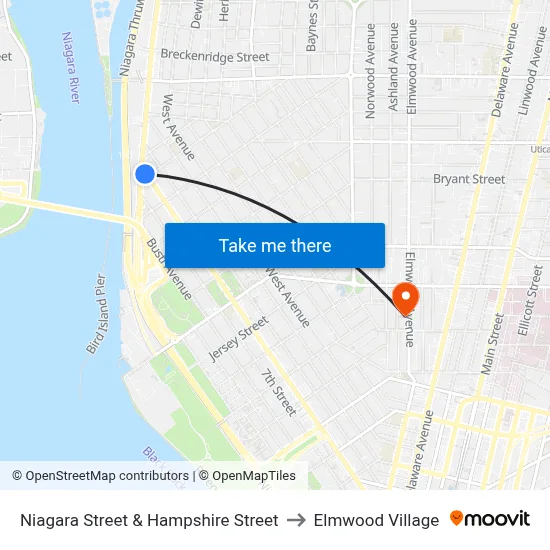 Niagara Street & Hampshire Street to Elmwood Village map