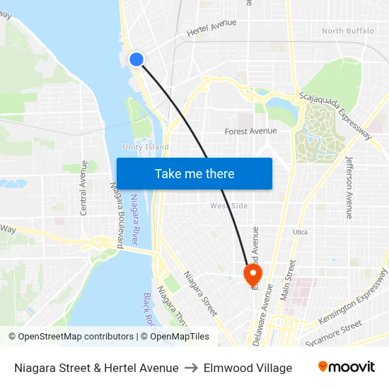 Niagara Street & Hertel Avenue to Elmwood Village map