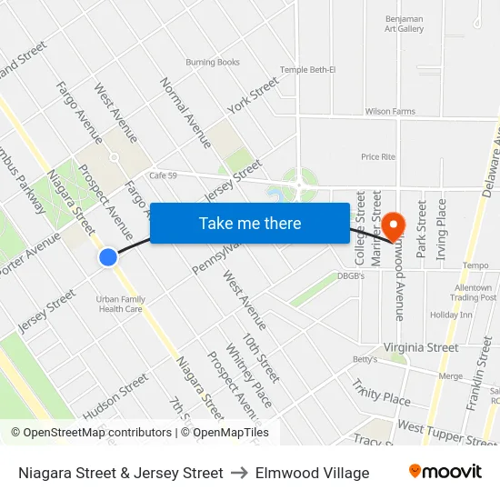 Niagara Street & Jersey Street to Elmwood Village map
