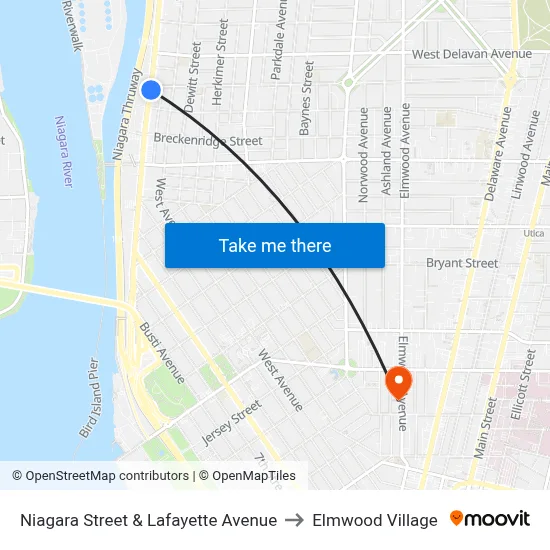 Niagara Street & Lafayette Avenue to Elmwood Village map