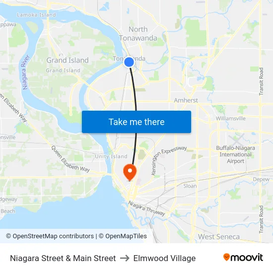 Niagara Street & Main Street to Elmwood Village map