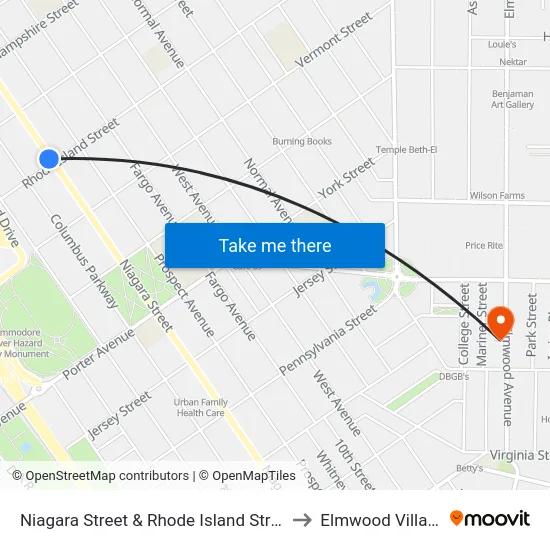 Niagara Street & Rhode Island Street to Elmwood Village map