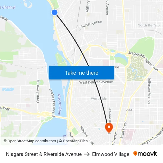 Niagara Street & Riverside Avenue to Elmwood Village map