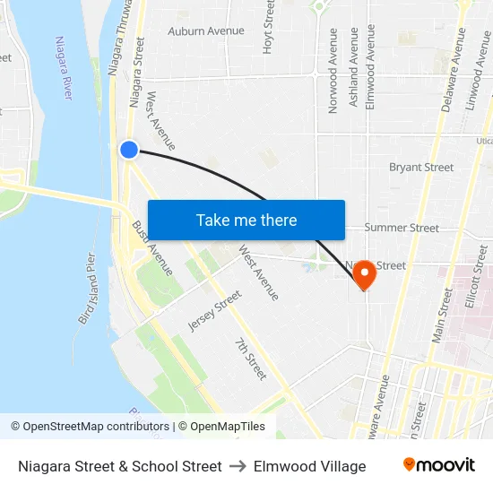 Niagara Street & School Street to Elmwood Village map