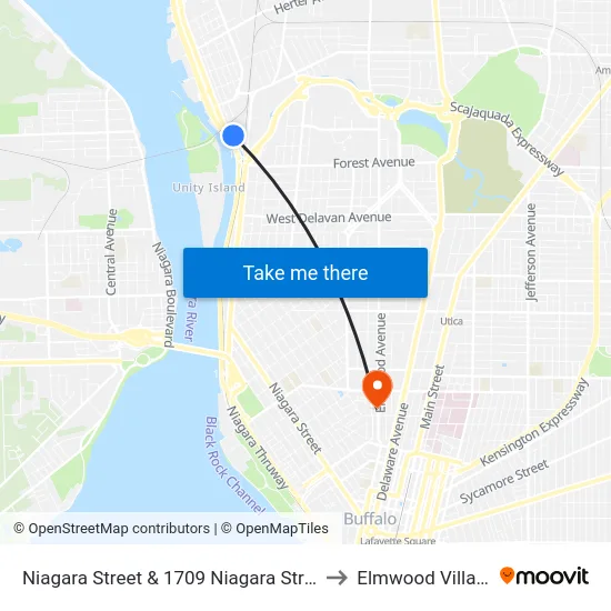 Niagara Street & 1709 Niagara Street to Elmwood Village map