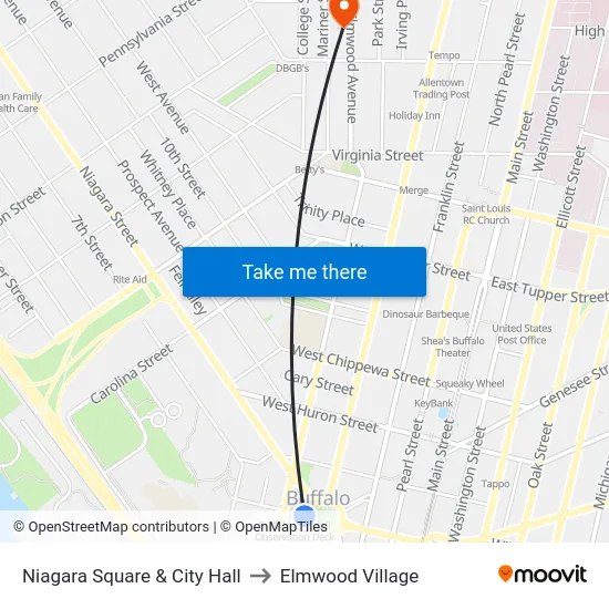 Niagara Square & City Hall to Elmwood Village map