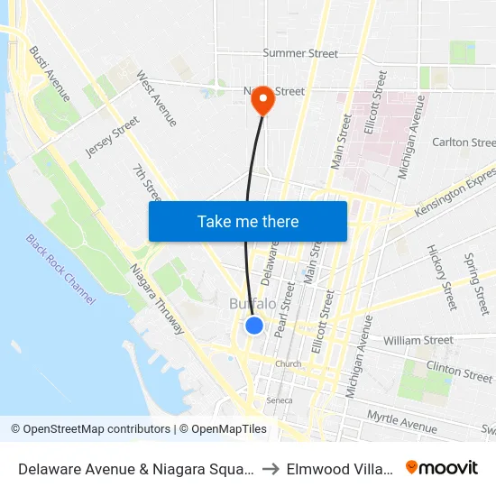 Delaware Avenue & Niagara Square to Elmwood Village map