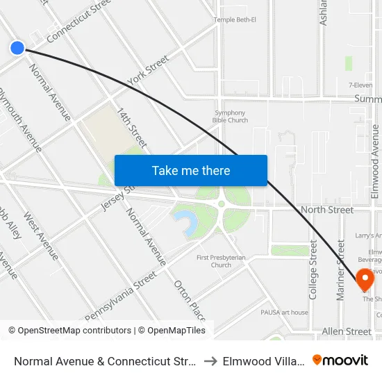 Normal Avenue & Connecticut Street to Elmwood Village map