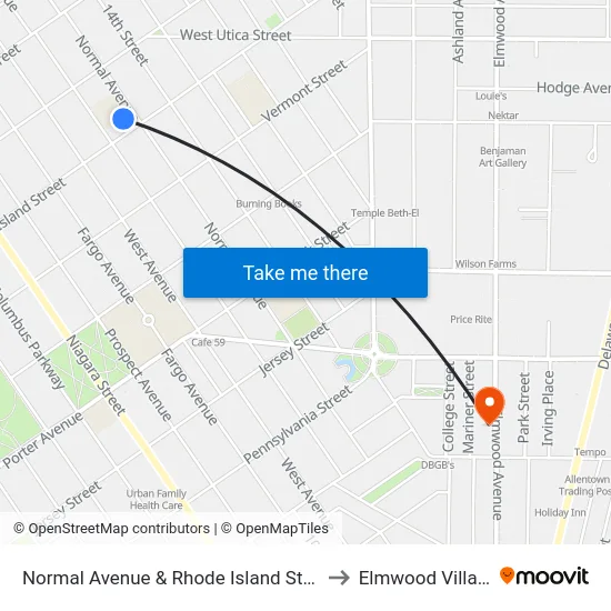 Normal Avenue & Rhode Island Street to Elmwood Village map