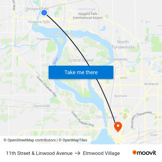 11th Street & Linwood Avenue to Elmwood Village map