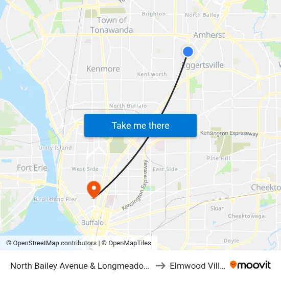 North Bailey Avenue & Longmeadow Road to Elmwood Village map