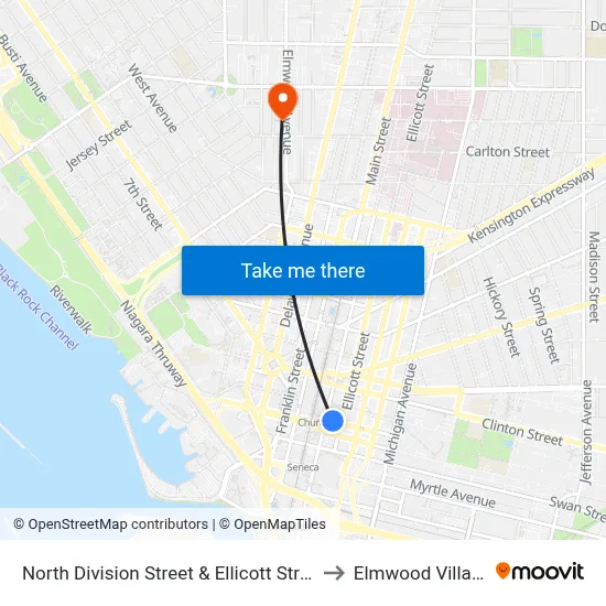 North Division Street & Ellicott Street to Elmwood Village map