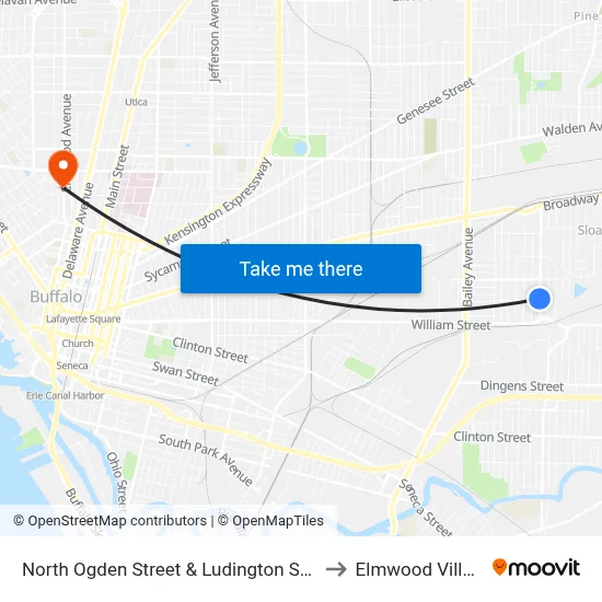 North Ogden Street & Ludington Street to Elmwood Village map
