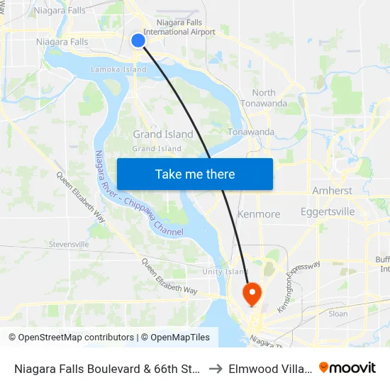Niagara Falls Boulevard & 66th Street to Elmwood Village map