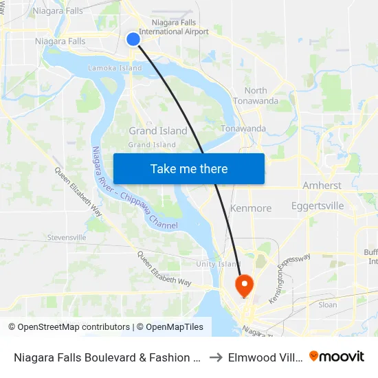 Niagara Falls Boulevard & Fashion Outlets to Elmwood Village map