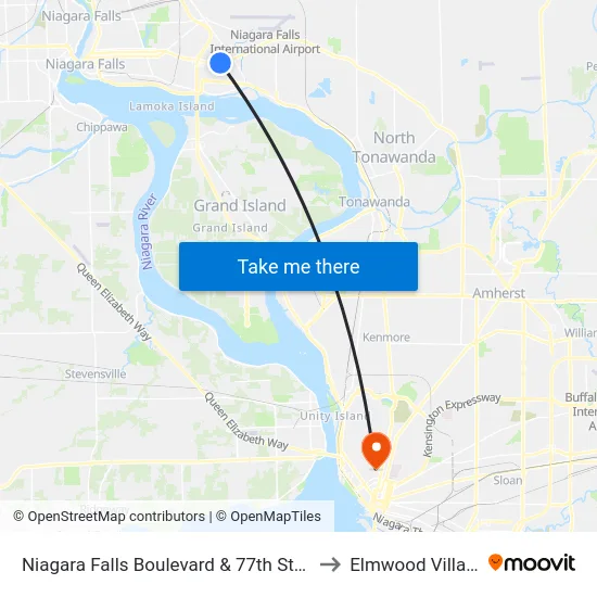 Niagara Falls Boulevard & 77th Street to Elmwood Village map