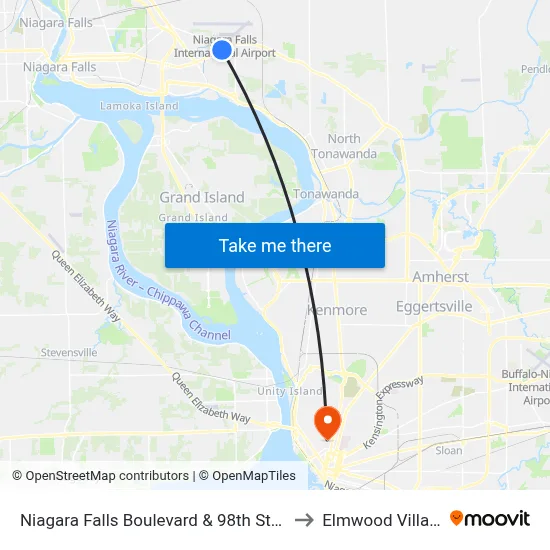 Niagara Falls Boulevard & 98th Street to Elmwood Village map