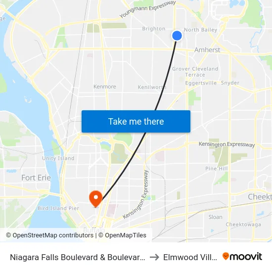 Niagara Falls Boulevard & Boulevard Mall to Elmwood Village map