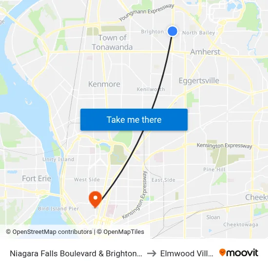 Niagara Falls Boulevard & Brighton Road to Elmwood Village map
