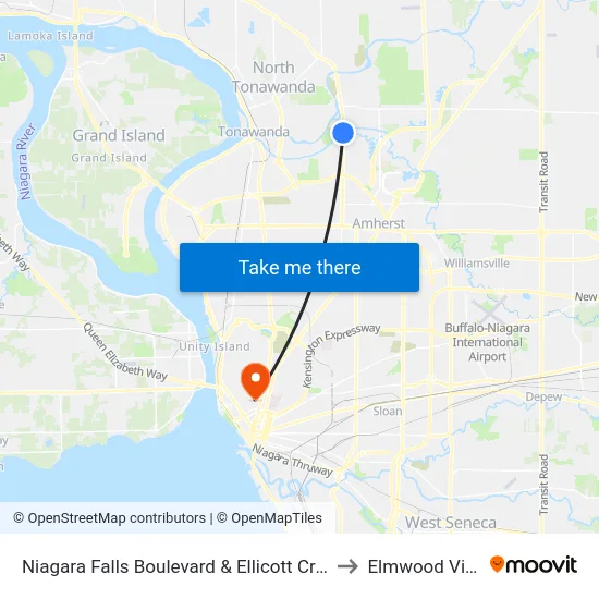 Niagara Falls Boulevard & Ellicott Creek Road to Elmwood Village map