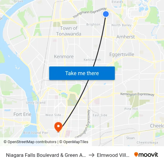 Niagara Falls Boulevard & Green Acres to Elmwood Village map