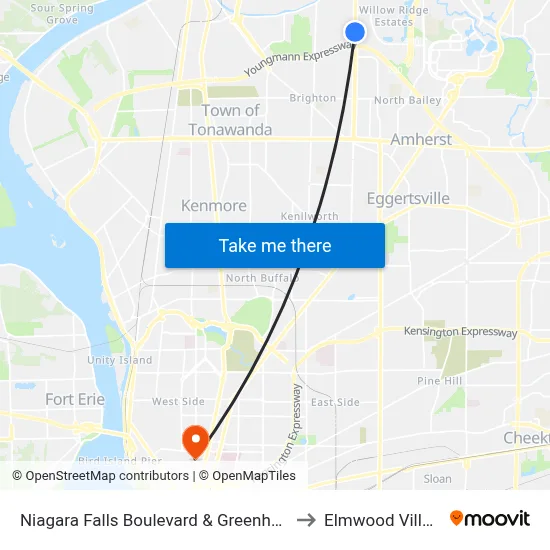 Niagara Falls Boulevard & Greenhaven to Elmwood Village map
