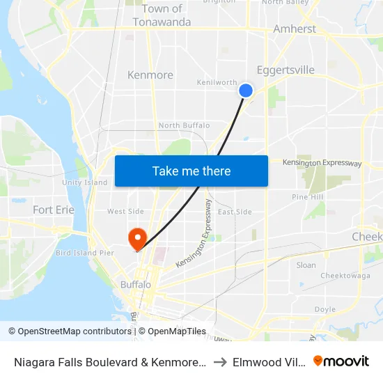 Niagara Falls Boulevard & Kenmore Avenue to Elmwood Village map