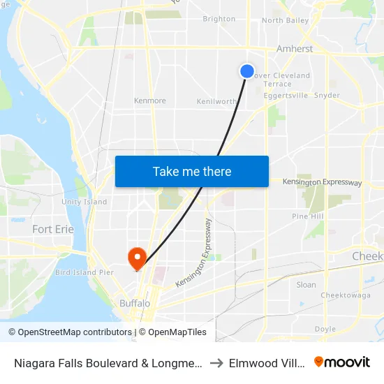 Niagara Falls Boulevard & Longmeadow to Elmwood Village map