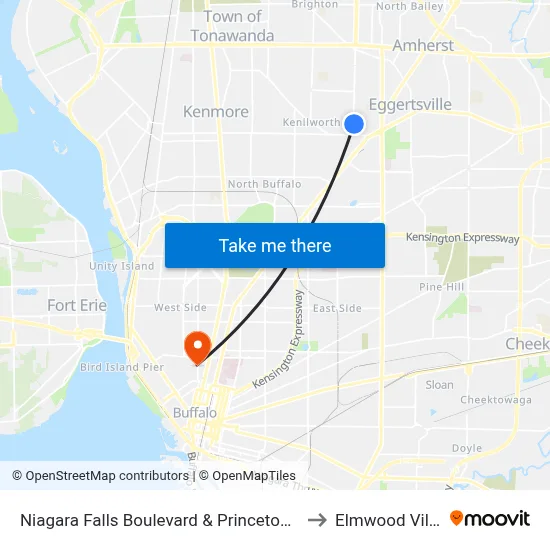 Niagara Falls Boulevard & Princeton Avenue to Elmwood Village map