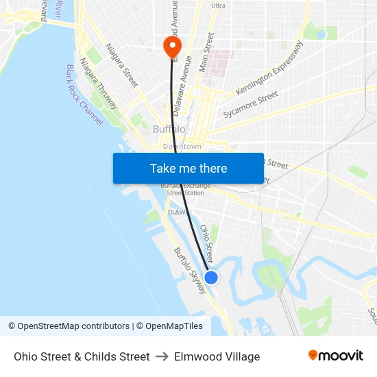 Ohio Street & Childs Street to Elmwood Village map