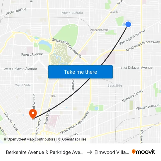 Berkshire Avenue & Parkridge Avenue to Elmwood Village map