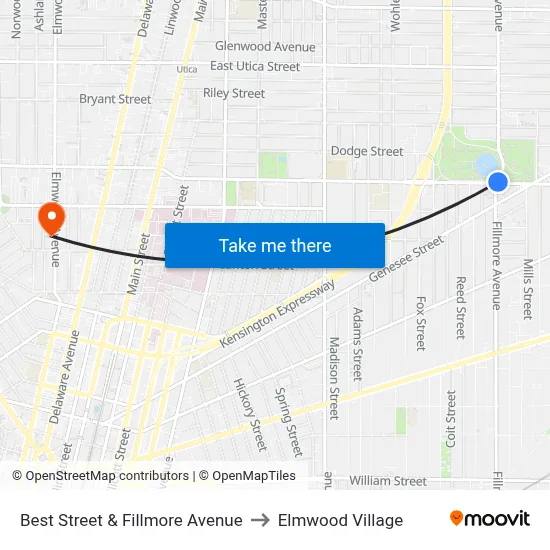 Best Street & Fillmore Avenue to Elmwood Village map