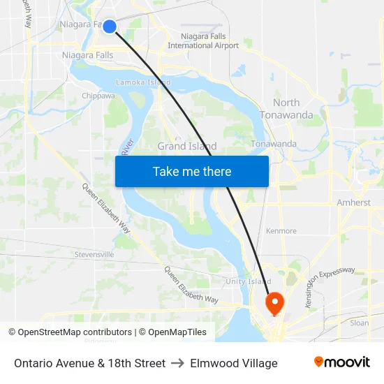 Ontario Avenue & 18th Street to Elmwood Village map