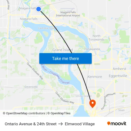Ontario Avenue & 24th Street to Elmwood Village map