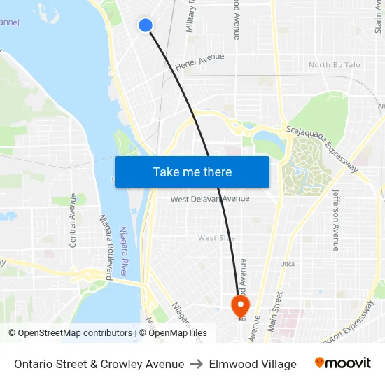 Ontario Street & Crowley Avenue to Elmwood Village map