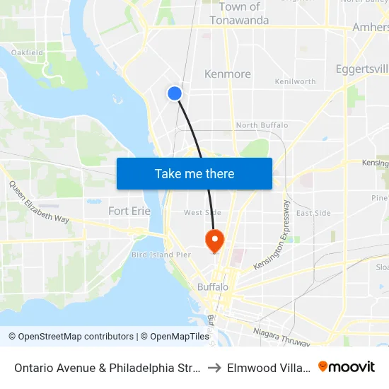 Ontario Avenue & Philadelphia Street to Elmwood Village map