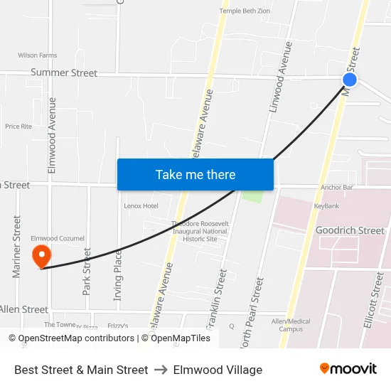 Best Street & Main Street to Elmwood Village map