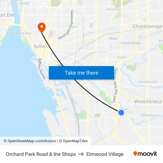 Orchard Park Road & the Shops to Elmwood Village map