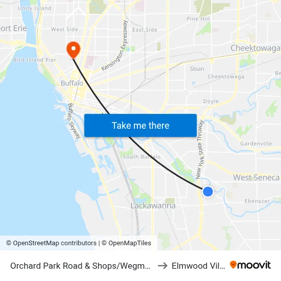Orchard Park Road & Shops/Wegmans Drive to Elmwood Village map