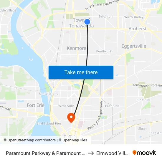 Paramount Parkway & Paramount Loop to Elmwood Village map