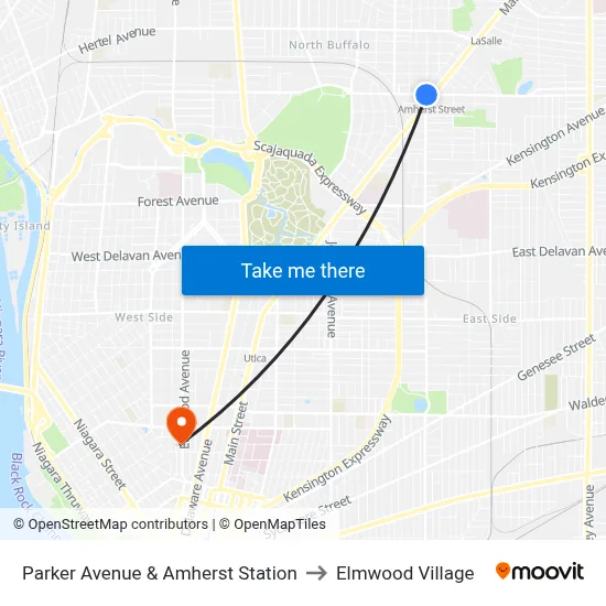Parker Avenue & Amherst Station to Elmwood Village map