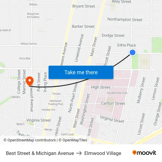 Best Street & Michigan Avenue to Elmwood Village map