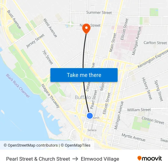 Pearl Street & Church Street to Elmwood Village map