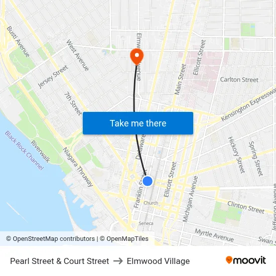 Pearl Street & Court Street to Elmwood Village map
