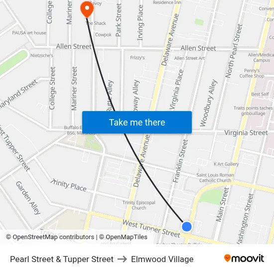 Pearl Street & Tupper Street to Elmwood Village map