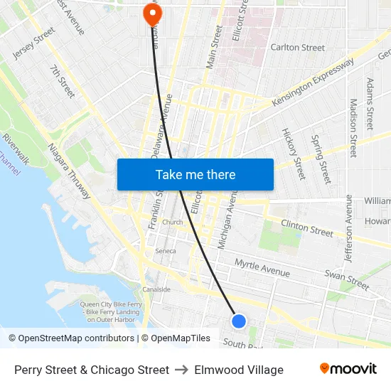 Perry Street & Chicago Street to Elmwood Village map